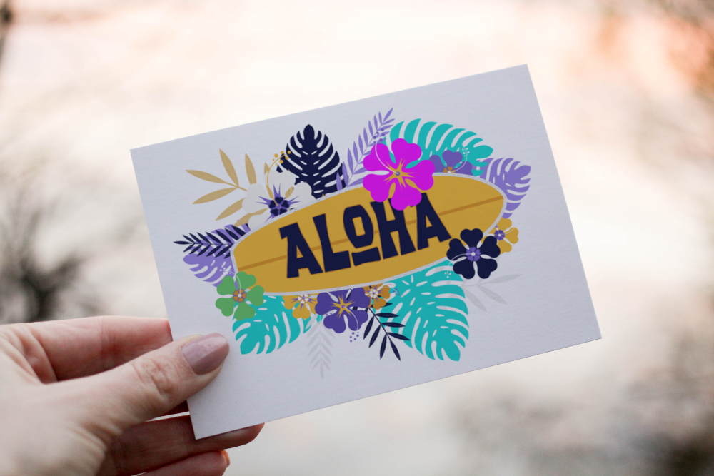 Hawaiian Aloha Birthday Card, Hawaii Text Birthday Card Hawaiian Aloha Birthday Card, Hawaii Text Birthday Card