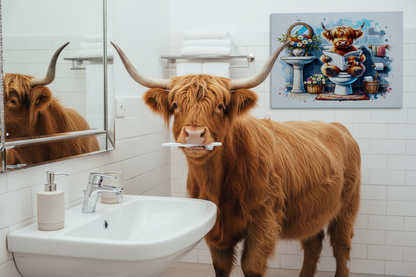 Highland Cow on the Toilet..... Glossy Aluminium Print Highland Cow on the Toilet..... Glossy Aluminium Print