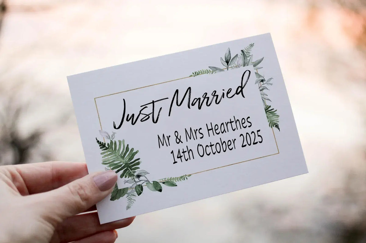 Cerdyn Priodas Just Married Personol