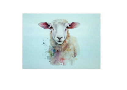 Bwrdd Torri Gwydr Defaid, yn dangos y dyluniad printiedig