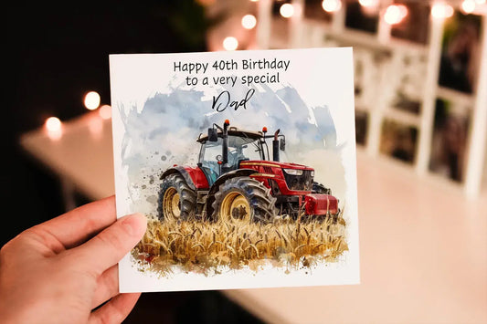 Cerdyn Pen-blwydd Tractor Coch i Dad