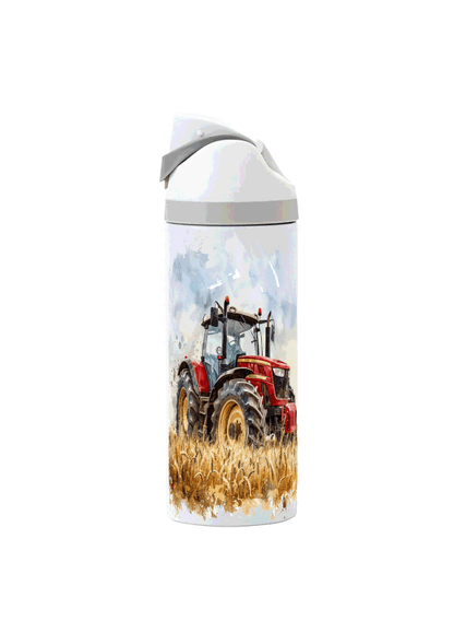 Potel thermol 720ml gyda dyluniad tractor coch wedi'i argraffu o amgylch y botel