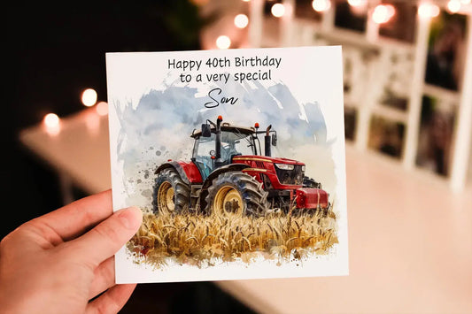Cerdyn Pen-blwydd Tractor Coch i Fab