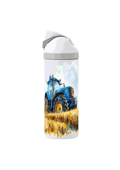 Potel thermol 720ml gyda dyluniad tractor glas wedi'i argraffu o amgylch y botel