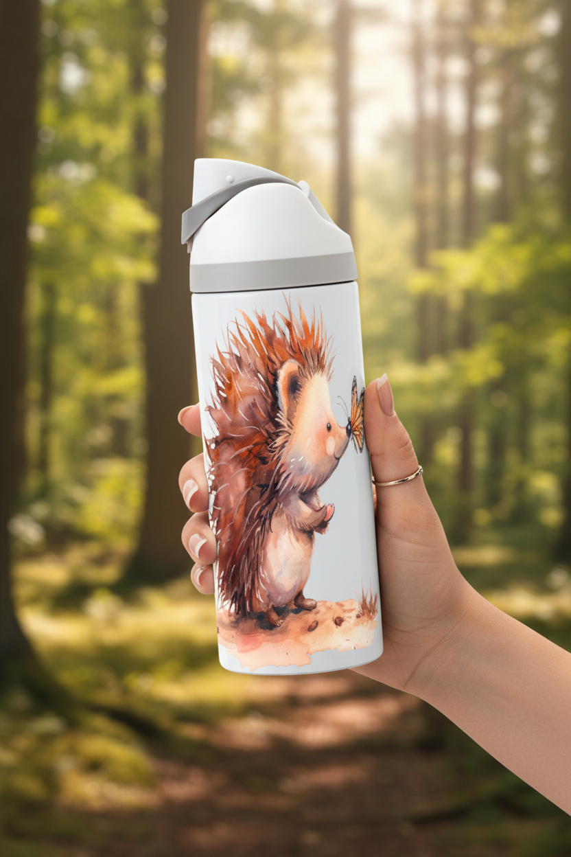 Potel thermol 720ml gyda dyluniad draenog mewn golygfa sy'n cyd-fynd â'r gwaith celf