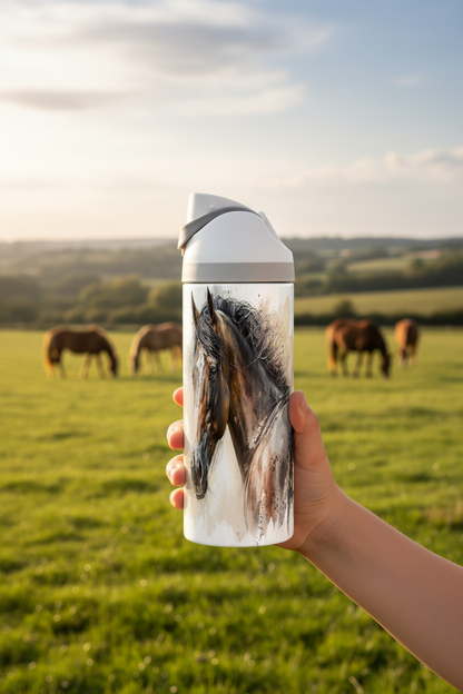 Potel thermol 720ml gyda dyluniad ceffyl mewn golygfa sy'n cyd-fynd â'r gwaith celf