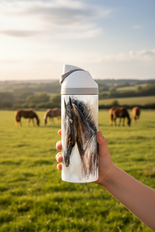 Potel thermol 720ml gyda dyluniad ceffyl mewn golygfa sy'n cyd-fynd â'r gwaith celf