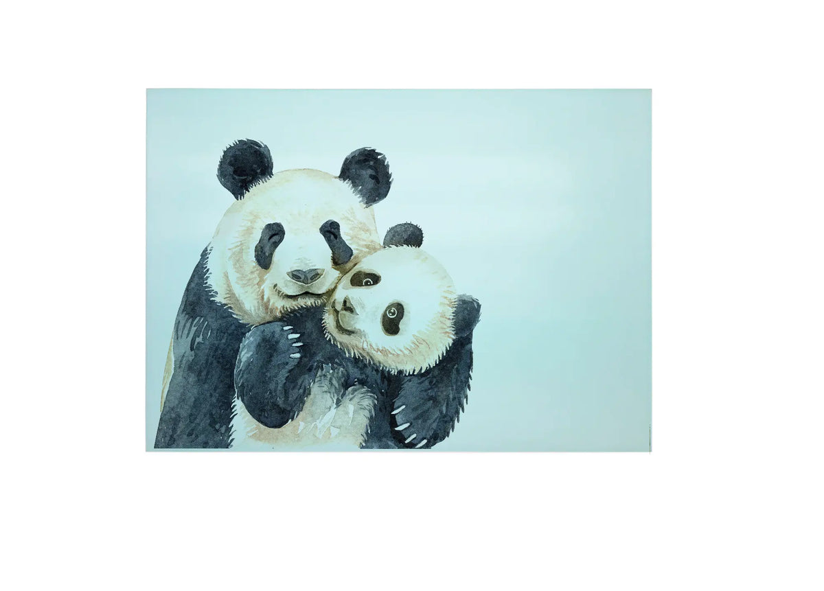 Bwrdd Torri Gwydr Panda a'i Gena, yn dangos y dyluniad printiedig