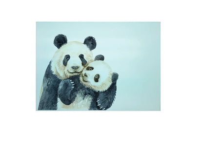 Bwrdd Torri Gwydr Panda a'i Gena, yn dangos y dyluniad printiedig