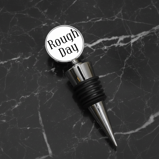 Stopiwr Potel 'Rough Day' ar gefndir marmor du