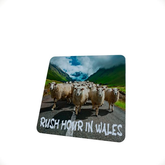 Rush Hour in Wales Sheep Hardboard Coaster Rush Hour in Wales Sheep Hardboard Coaster