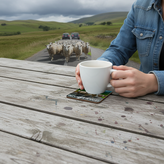 Rush Hour in Wales Sheep Hardboard Coaster Rush Hour in Wales Sheep Hardboard Coaster