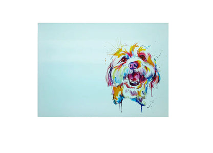 Bwrdd Torri Gwydr Ci Shih Tzu, yn dangos y dyluniad printiedig
