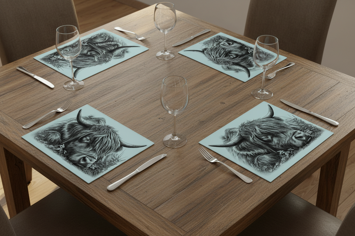 Sleeping Highland Cow Glass Placemat Sleeping Highland Cow Glass Placemat