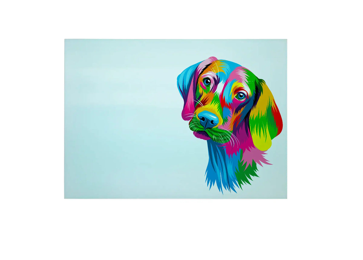 Bwrdd Torri Gwydr Ci Vizsla Hwngari, yn dangos y dyluniad printiedig